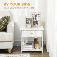 HOMCOM Bedside Table with Drawer and Bottom Shelf, Square Side End Table for Bedroom, Living Room, White(m-4)