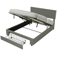 HOMCOM PU Leather King Size Ottoman Bed Frame, with Front Drawer - Grey(m-15)