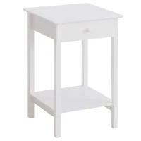 HOMCOM White Bedside Table, Wooden Side Table, Nightstand, Bedside Cabinet with Drawer and Storage Shelf for Bedroom and Living Room(m-1)
