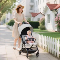 AIYAPLAY Travel Stroller, Lightweight Pushchair, Compact Buggy with Canopy, Basket and Multi-Position Recline, Light Grey(m-10)