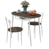 HOMCOM 3-Piece Dining Table and Chairs Set, Oval Kitchen Table with 2 Chairs, with Wire Storage Shelf and Steel Frame, Natural(m-10)