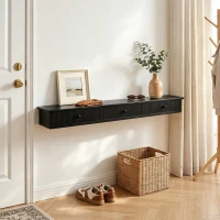 HOMCOM Shelf Wall-Mounted Storage Shelf Shelving Unit MDF 93 x 15 x 10 cm Entryway Kitchen Living Room, Black(m-9)