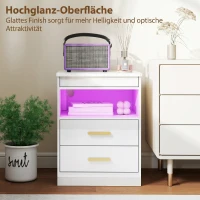 HOMCOM Nachttisch, Beistelltisch mit Ladestation und RGB-LED-Beleuchtung, Hochglanz Weiß(m-6)