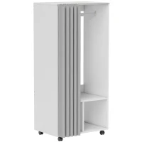 HOMCOM Armario Ropero con Ruedas Cortina Barra para Colgar 2 Compartimentos para Dormitorio 60x40x128 cm Blanco(m-1)