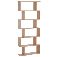 HOMCOM Bookcase, 6 Tier Shelf S Shaped Bookshelf, Storage Unit, Display Shelf for Living Room, Bedroom, Home Office, Plant, Maple(m-10)