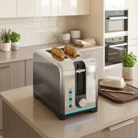 HOMCOM 2 Slice Toaster with 7 Browning Levels, Reheat, Defrost and Cancel Functions(m-8)