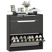 HOMCOM Armoire à Chaussures, 2 Tiroirs Rabattables, 1 Tiroir Coulissant, 1 Comptoir, 89x23x96cm, Noir(m-11)