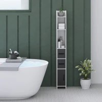 kleankin Coluna Casa de Banho com 3 Portas e 3 Prateleiras Abertas Coluna Auxiliar  Estilo Moderno 15x17x120 cm Branco e Preto(m-10)