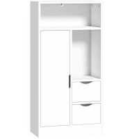 HOMCOM Armário para Casa de Banho com 2 Gavetas, Compartimentos Abertos e Prateleiras Ajustáveis para Espaços Pequenos 50x25x100 cm Branco