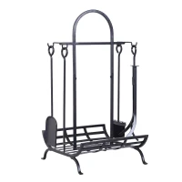 Outsunny Porte bûches - Range bûches Serviteur de cheminée - Multi Accessoires dim. 45L x 40l x 78H cm métal Noir(m-12)
