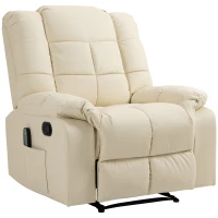 HOMCOM Poltrona de Massagem Poltrona Relax Reclinável com 8 Pontos de Massagem Controlo Remoto Estofada em PU 94x99x99 cm Creme(m-11)