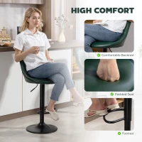 HOMCOM Set of Two Faux Leather Bar Stools - Dark Green(m-5)