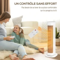 HOMCOM Chauffage d'appoint céramique PTC, radiateur électrique 2000 W avec thermostat réglable, minuterie, 21x19,7x61cm, blanc(m-8)