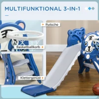 AIYAPLAY 3 in 1 Kinderrutsche mit Klettergerüst Basketballkorb Kleinkindrutsche, Cartoon-Design ür Kleinkinder 18-36 Monaten Blau(m-4)
