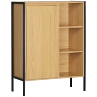 kleankin Mobiletto da Bagno con 3 Ripiani Aperti e Armadietto Chiuso in Truciolato e Acciaio, 60x28x80 cm(m-1)
