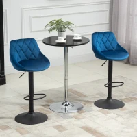 HOMCOM Set 2 Sgabelli da Cucina di Design con Schienale e Poggiapiedi, Seduta in Velluto e Base in Metallo, 46x48x83-104cm, Blu(m-7)