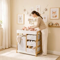 AIYAPLAY Baby Changing Table, Baby Changing Unit with 3 Drawers, Large Basket and Waterproof Pad for Bedroom Nursery, White(m-2)