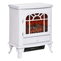HOMCOM Chimenea Eléctrica Portátil 1000/2000W con Llama LED Brillo Regulable Termostato Ajustable y Protección Sobrecalentamiento para Salas de 25 m² 51x28x60 cm Blanco(m-10)