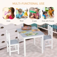 HOMCOM Kids Table and Chair Set 3 Pieces Toddler Preschoolers Desk with 2 Chairs for Indoor Study Rest Snack Time Grey(m-4)