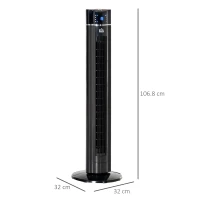 HOMCOM Anion Tower Fan for Bedroom, 42 inch, 6 m/s Powerful Velocity, Standing Floor Fan with 60° Oscillating, 3 Modes, 3 Speeds, 8 Hour Timer, LED Display, Remote Control, Black(m-3)