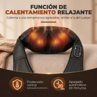 HOMCOM Masajeador Cervical y Espalda con Calor y 8 Nodos Shiatsu 3 Intensidades de Amasamiento 3D Negro(m-5)