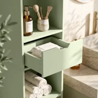 HOMCOM 6-Tier Bookcase, Tall Narrow Bookshelf with Drawer and Door - Green(m-11)