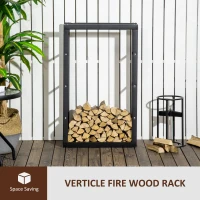 HOMCOM Metal Firewood Log Holder Tall Firewood Rack Indoor Outdoor Fireplace Wood Storage Shelf with Side Rails, Rust-Resistant, Black, 60W x 25D x 100H cm(m-4)