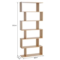 HOMCOM Bookcase, 6 Tier Shelf S Shaped Bookshelf, Storage Unit, Display Shelf for Living Room, Bedroom, Home Office, Plant, Oak(m-3)