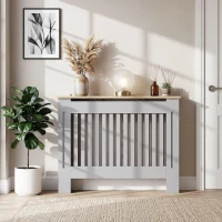HOMCOM Slatted Radiator Cover, Painted Cabinet with Line Grill Design, 112L × 19W × 81H cm, Grey(m-8)