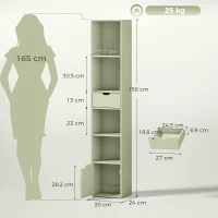HOMCOM 6-Tier Bookcase, Tall Narrow Bookshelf with Drawer and Door - Green(m-3)