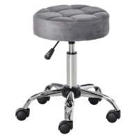 HOMCOM Salonstuhl mit Rädern Rollhocker höhenverstellbar drehbar Salon Hocker Samt-Touch Schaumstoff Chrom-Basis Hellgrau 35 x 35 x 49-61 cm(m-1)