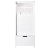 HOMCOM Coat Rack Shoe Bench with Storage 4 In 1 Hall Tree for Entryway Hallway Organizer with Cabinet 3 Hooks Mirrors White(m-11)