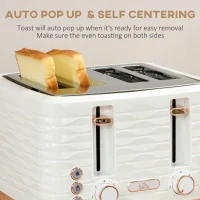 HOMCOM Kettle and Toaster Sets, 3000W 1.7L Rapid Boil Kettle & 4 Slice Toaster with 7 Browning Controls, Defrost, Reheat and Crumb Tray, UK Otter thermostat, Cream White(m-6)
