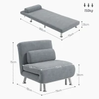 HOMCOM Adjustable Back Futon Sofa Chair - Grey(m-3)