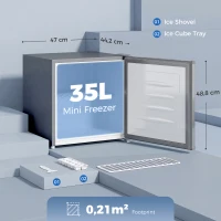 HOMCOM Mini-Gefrierschrank 35 L Gefrierbox elektrisch freistehend 161 W Mini Gefriertruhe 47 x 44,2 x 48,8 cm Grau(m-3)