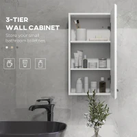 kleankin Bathroom Wall Cabinet, High Gloss Bathroom Storage Cabinet with Soft-Close Door, 3 Shelves, Adjustable Shelf, White(m-4)