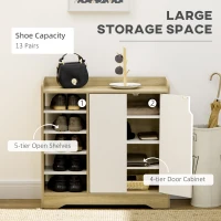 HOMCOM Shoe Storage with Double Doors and Open Shelves 13 Pair Shoe Storage Organizer for Entryway Hallway Natural and White(m-4)
