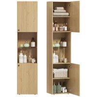 HOMCOM Armoire salle de bain haute, meuble de rangement colonne 6 niveaux 2 portes et étagères réglables, 40x31x182cm, chêne(m-12)