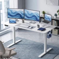 HOMCOM Höhenverstellbarer Schreibtisch mit Memory-Funktion, 2 Kabeldurchlässen und LED-Display, Sitz-Steh-Schreibtisch, Weiß(m-6)