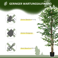HOMCOM Kunstmatige Ficus-Boom, levensecht, onderhoudsvrij, incl. pot, 180 cm hoog, Groen(m-5)
