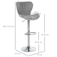 HOMCOM Set 2 Sgabelli da Bar Girevoli con Altezza Regolabile, Poggiapiedi e Schienale in Tessuto, Grigio(m-3)