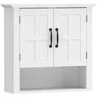 HOMCOM Armoire Haute Murale de Salle de Bain ou WC Placard 2 Portes 2 étagères Niche dim. 60L x 20l x 58H cm MDF Panneaux Particules Blanc(m-14)