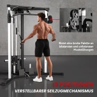SPORTNOW Kraftstation Fitnessstation mit Latzug, Klimmzugstange Curl-/Ruderstange Griffe, 15-fach verstellbar(m-5)
