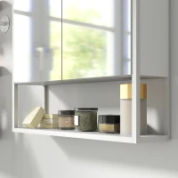 HOMCOM Mobile Bagno a Parete con Specchio, Armadietto con Mensola Regolabile e Ripiano Aperto, 60x16x60 cm, Bianco(m-9)