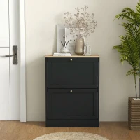 HOMCOM Meuble à Chaussures 12 Paires, Meuble d'Entrée avec 2 Tiroirs Rabattables et Étagères Réglables, 60 x 23,5 x 80cm, Noir(m-8)