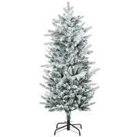 HOMCOM Sapin de Noël artificiel, pin naturel enneigé 267 branches de neige ouverture automatique base en acier 135 cm vert(m-12)