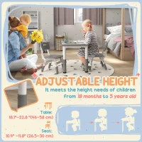 AIYAPLAY Height Adjustable Toddler Table and Chair Set, 3 Pcs Children Activity Table w/ 2 Chairs, for Playroom, Bedroom - Grey(m-4)