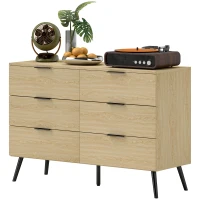 HOMCOM Commode 6 tiroirs Commode moderne pour chambre à coucher avec design anti-basculement 110L x 40l x 75H cm Aspect bois(m-12)