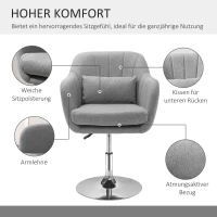 HOMCOM Werkstoel Draaistoel Barkruk Bureaustoel in hoogte verstelbaar, linnenachtig polyester, staal, grijs, 60 x 60 x 79-91 cm(m-6)