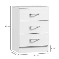 HOMCOM Conjunto Mesas de Cabeceira Moderna com 3 Gavetas e Puxadores de Alumínio para Dormitório 40x35x58 cm Branco(m-3)